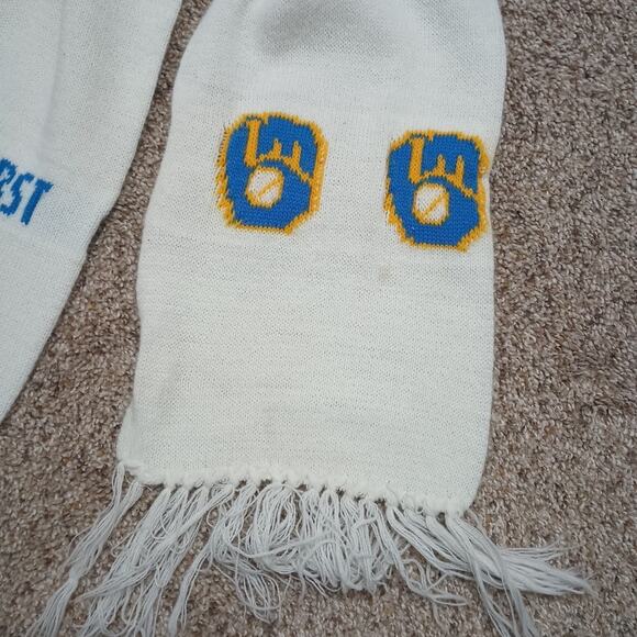 Vintage Milwaukee Brewers Logo Pabst Beer White Fringe Scarf 56" - Picture 4 of 8